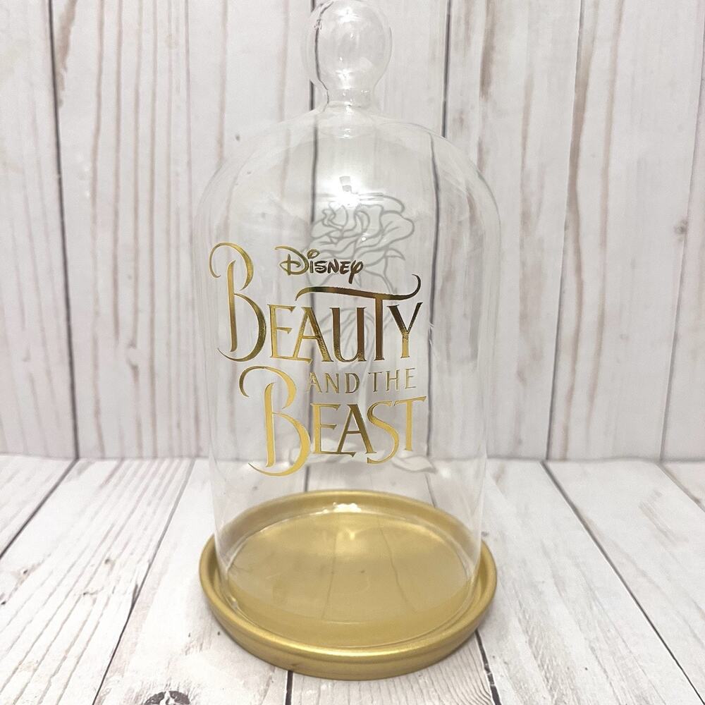 Beauty and the Beast Enchanted Rose Clear Glass Bell Jar Display & Gold Stand